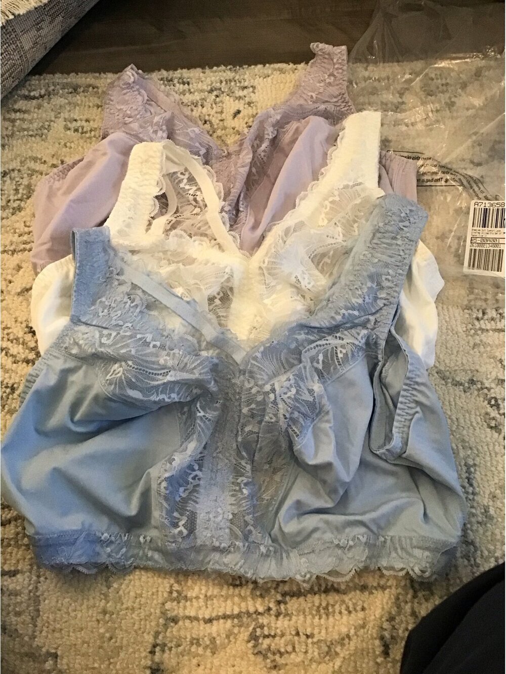 Breezies, 1x, set of 3 bras, soft support, unlined, lace, wirefree